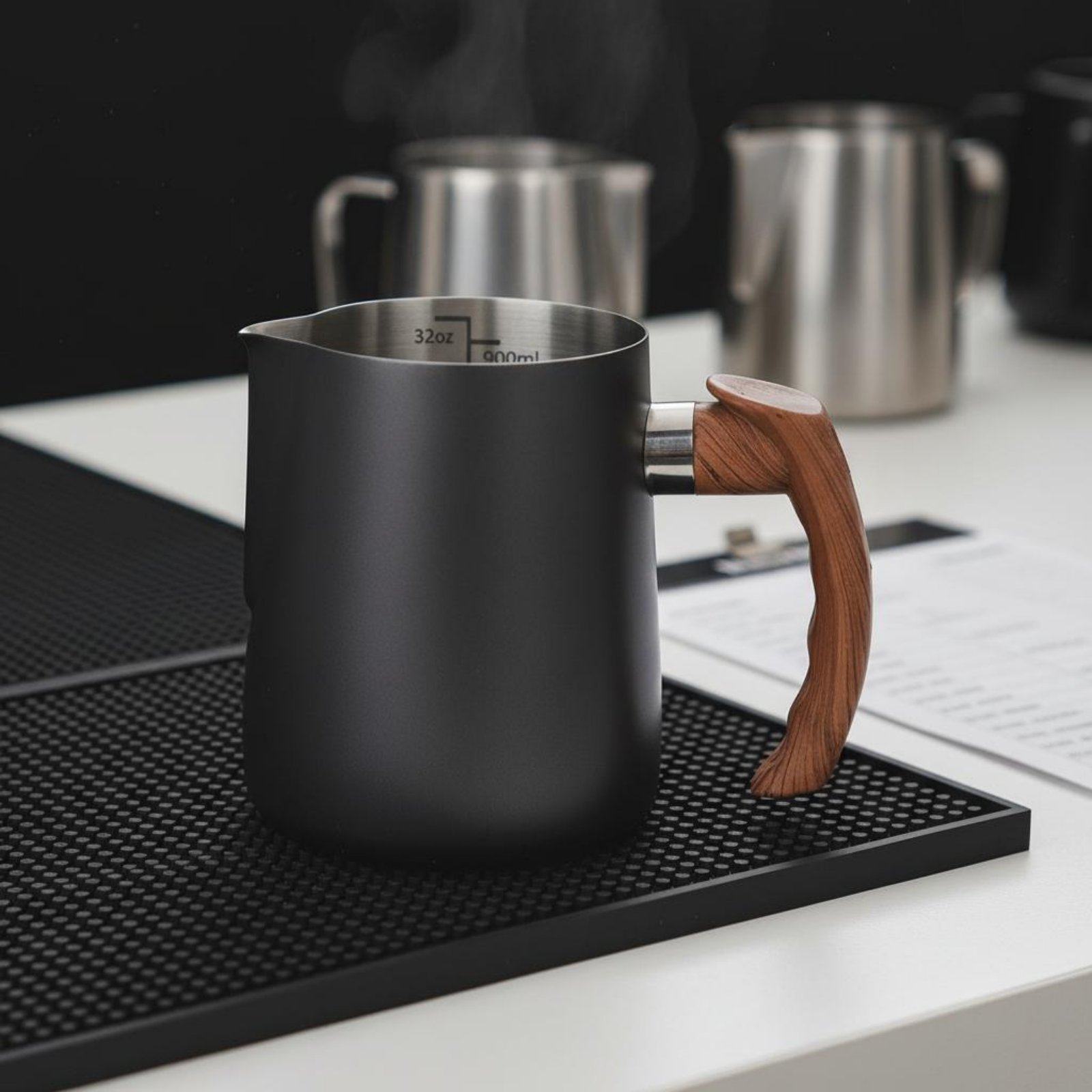 Latte Art Jug with Wooden Hand - огляд і ціна Milk Steaming Pitcher